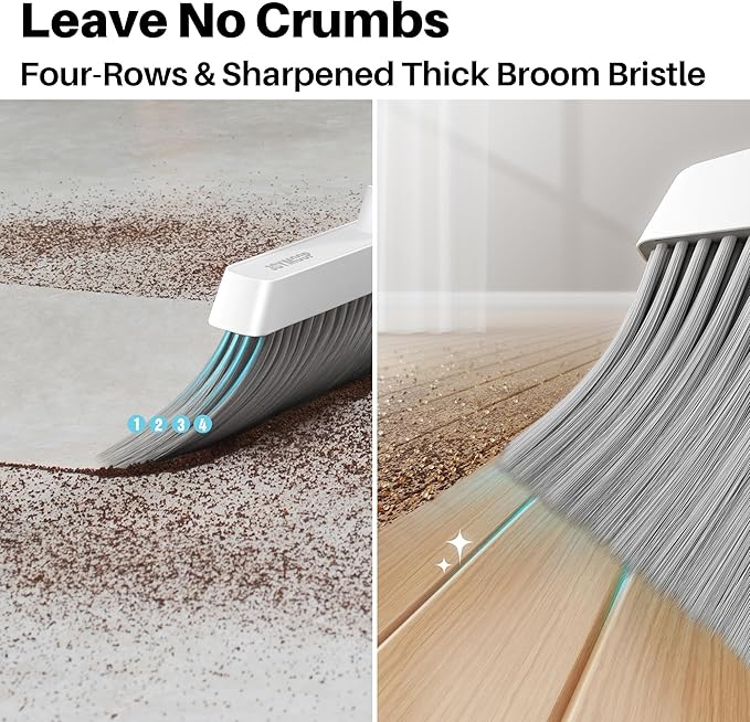 JOYMOOP White Broom and Dustpan Set, Upright Angle Design - Image 5