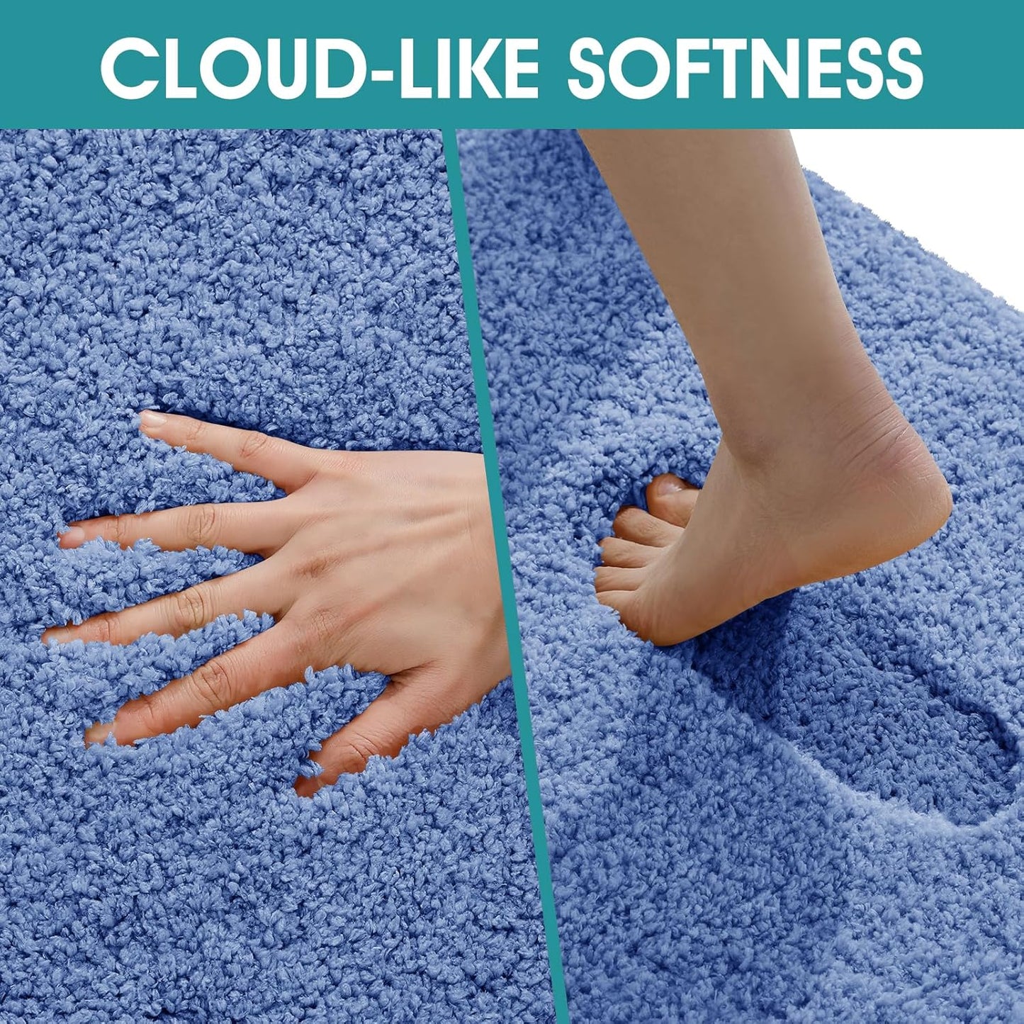 Microfiber Thick Bathroom Rugs, Flurry Non Slip Bath Rug, Ultra Soft Plush Absorbent Bathroom Mat, Machine Washable Luxury Toilet Rug Set, Bath Mat for Tab, Shower and Bathroom, Blue, 24"x17"