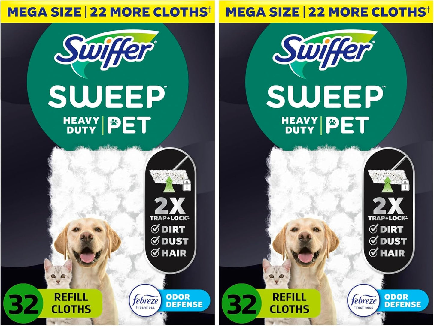 Sweep + Mop, Dry Pads Refill, Floor Cleaner for Dirt, Dust, Hair, Cleaning Cloths for Mopping Home, Bathroom, Kitchen, All Purpose Multi-Surface Floor Wipes, Heavy Duty, Pet, 32 Count (Pack of 2)