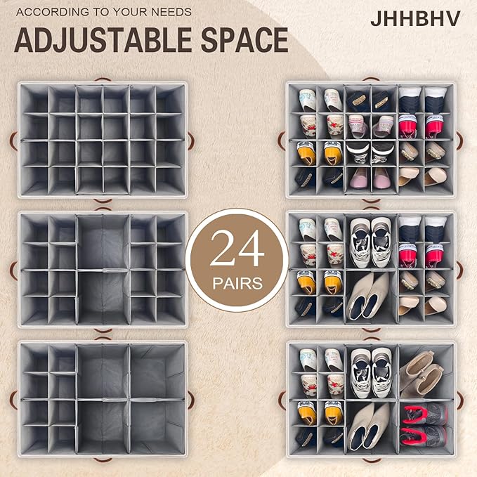 1 Pack Shoe Organizer for Closet, Adjustable Shoe Box Storage Containers - Image 2