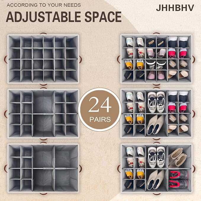 2 Pack Shoe Organizer for Closet, Adjustable Shoe Box Storage Containers - Image 2