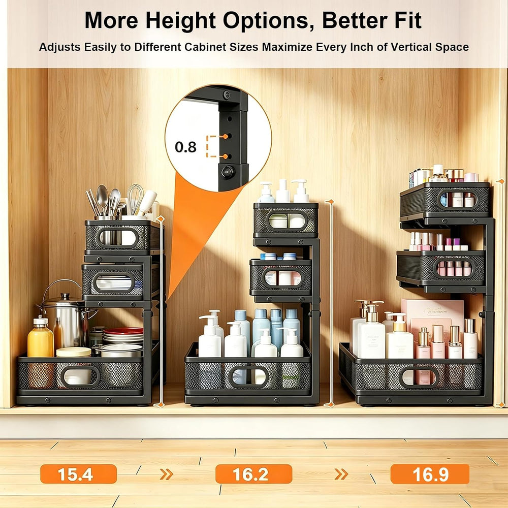 2 Pack Bathroom Under Sink Organizer, 3-Tier Pull Out Kitchen Cabinet Organiz...