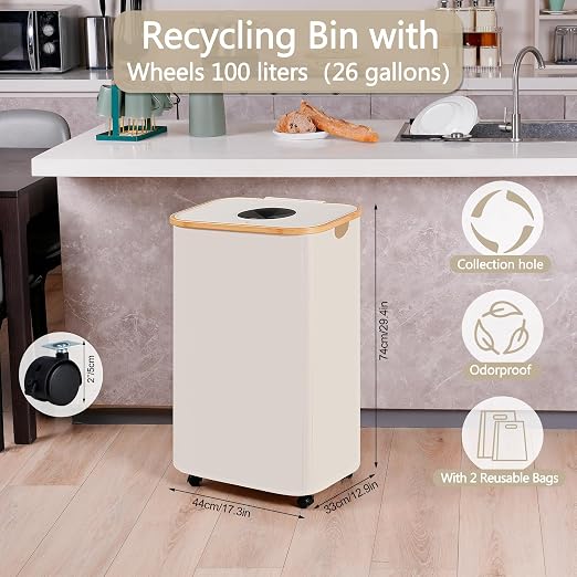 efluky Recycle Bins for Kitchen 100L, Recycling Bin - Image 2