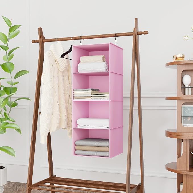 Hanging Closet Organizer, Easy Mount Foldable 4-Shelf Hanging Closet Wardrobe - Image 2