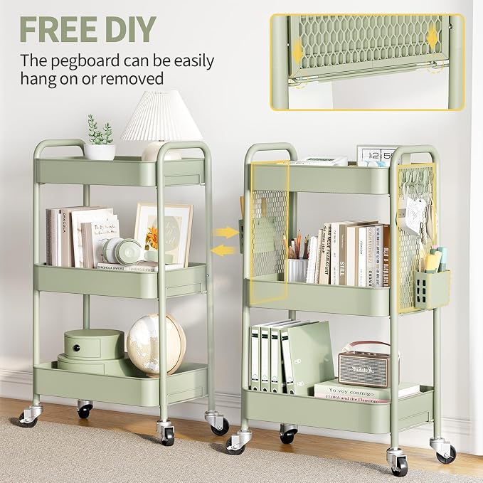 TOOLF 3 Tier Rolling Cart Storage Organizer, Metal Rolling Utility Cart - Image 3
