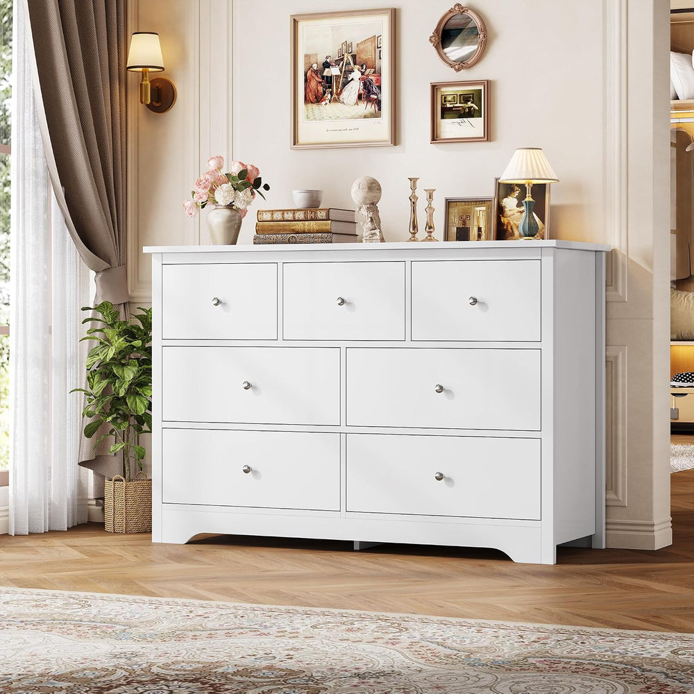 FOTOSOK White Dresser, Dresser for Bedroom, 7 Drawer Chest of Drawers