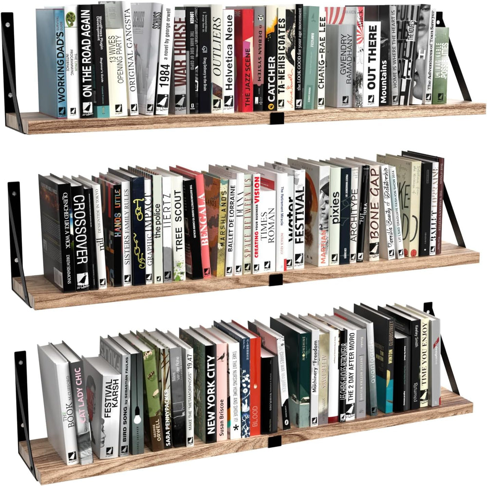 Floating Book Shelves Set of 3, Wall Bookshelf, 33 inch Long Wood Shelf for W...