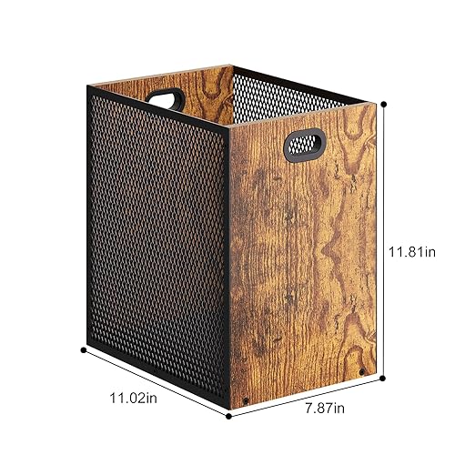 Retro Office Trash Can, Iron and Wood Combination Bedroom Garbage Can, - Image 6