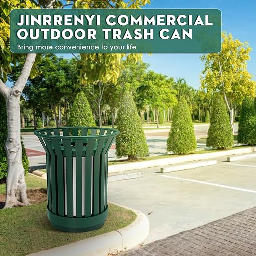 Round Heavy Duty Outdoor Trash Can, Large Metal Slatted Garbage Can - Image 7