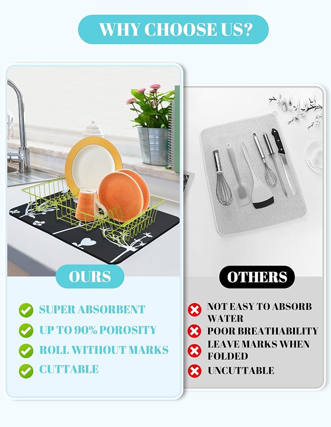 Dish Drying Mat for Kitchen Counter, Hide Stain Anti Absorbent for Kitchen - Image 4