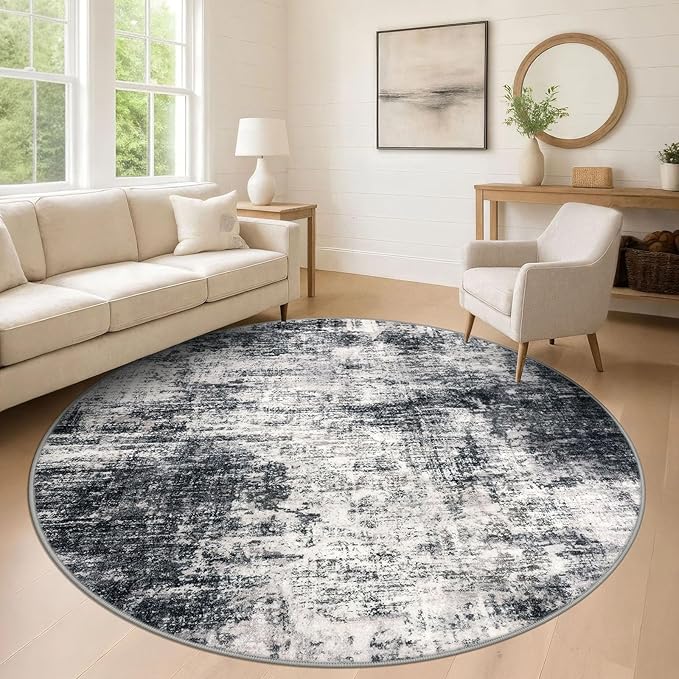 IOHOUZE Abstract Round Area Rug 8 Ft Washable Circle Rugs Large Round Rug Non by iOhouze