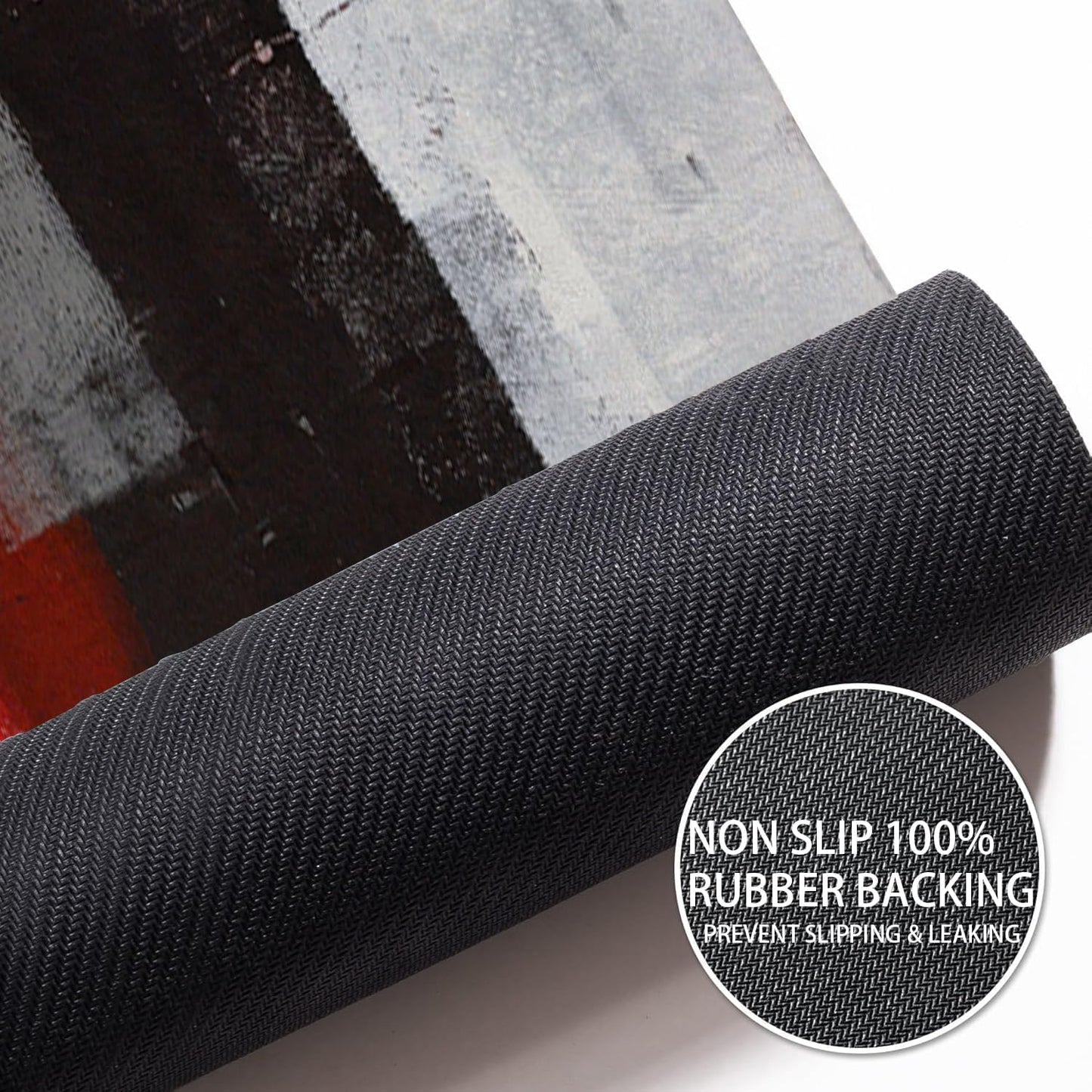 Extra Long Bath Runner Rug, Black and Grey Red Abstract Art, Non Slip with Rubber Backing, Thin Absorbent Quick Dry, Bath Mats for Bathtub Bathroom, 15.7x47.2 Inch