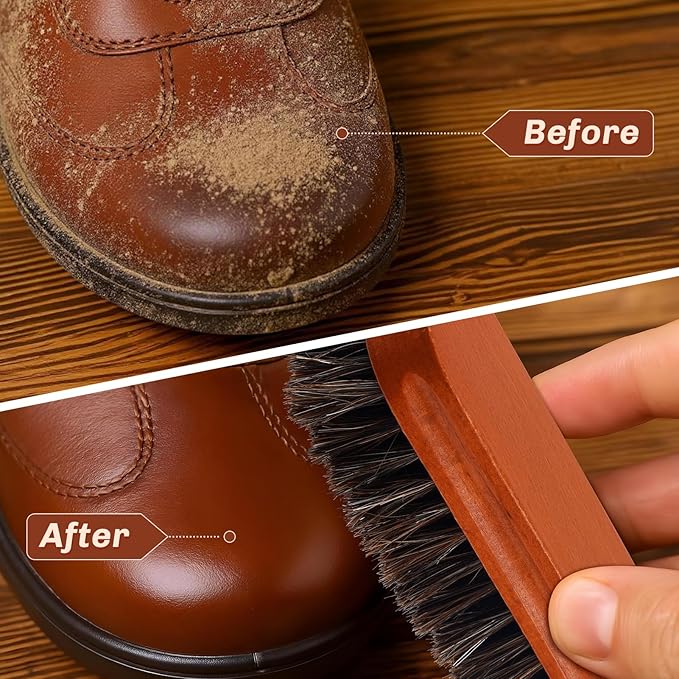 4 Pcs Horsehair Shine Shoes Brush Kit Polish Dauber Applicators Cleaning - Image 4