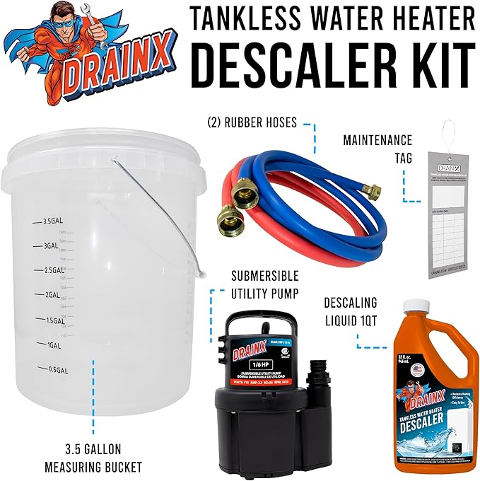 DrainX Tankless Water Heater Flushing Kit Includes Submersible Pump, Liquid - Image 2