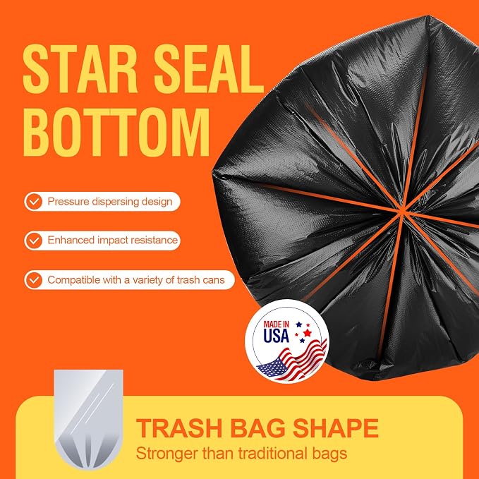 Delxo 55-60 Gallon Black Trash Bags, Durable & Puncture-Resistant Plastic - Image 3
