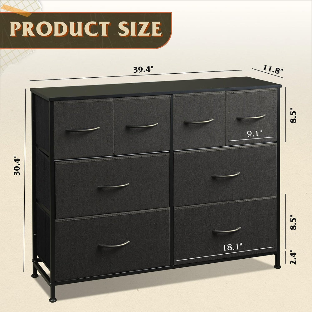 WLIVE Wide Dresser for Bedroom, 8 Drawer Chest of Drawers, Black