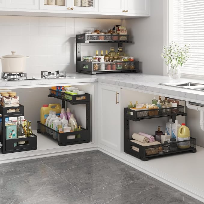 2 Pack 17IN Depth Under Sink Storage Organizer, Large 2-Tier Elegant Mesh Pull - Image 6