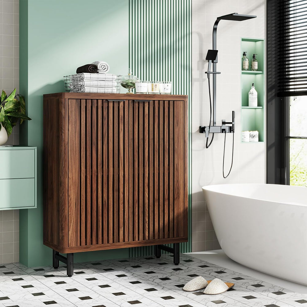 Tribesigns 6-Tier Bathroom Floor Cabinet with 2 Shutter Doors, Wooden Bathroo...