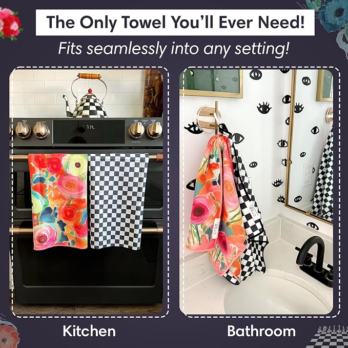2 Double Sided Microfiber Hand Towels, 17x27 Inches Waffle Design Kitchen - Image 2