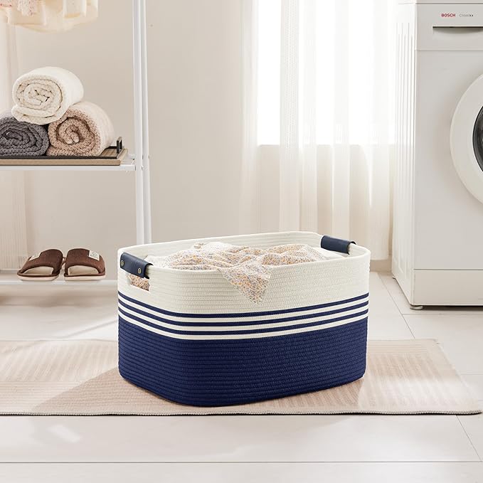 60L Large Laundry Basket with Leather Handles - Image 3