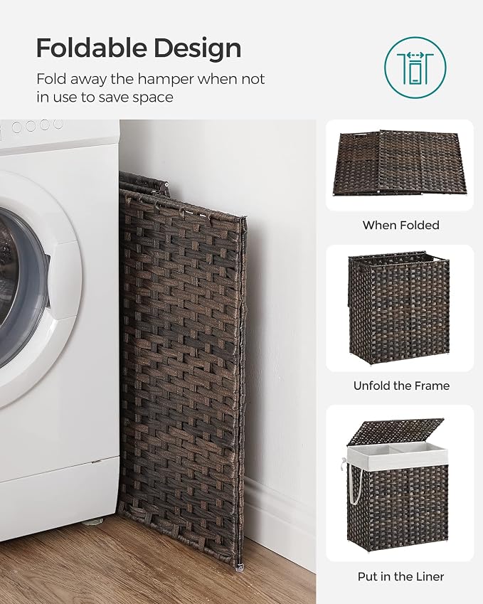 SONGMICS Laundry Hamper with Lid, 110L Clothes Hamper with 2 Removable Liner - Image 8