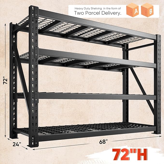 Bepatio 9400LBS Storage Shelves Heavy Duty Garage Shelving 67.6''W 4 Tier - Image 3