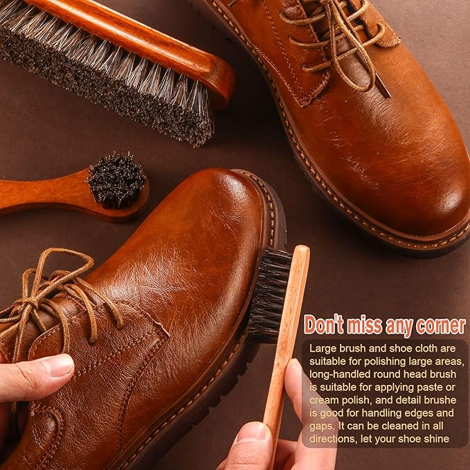4 Pcs Horsehair Shine Shoes Brush Kit Polish Dauber Applicators Cleaning - Image 4