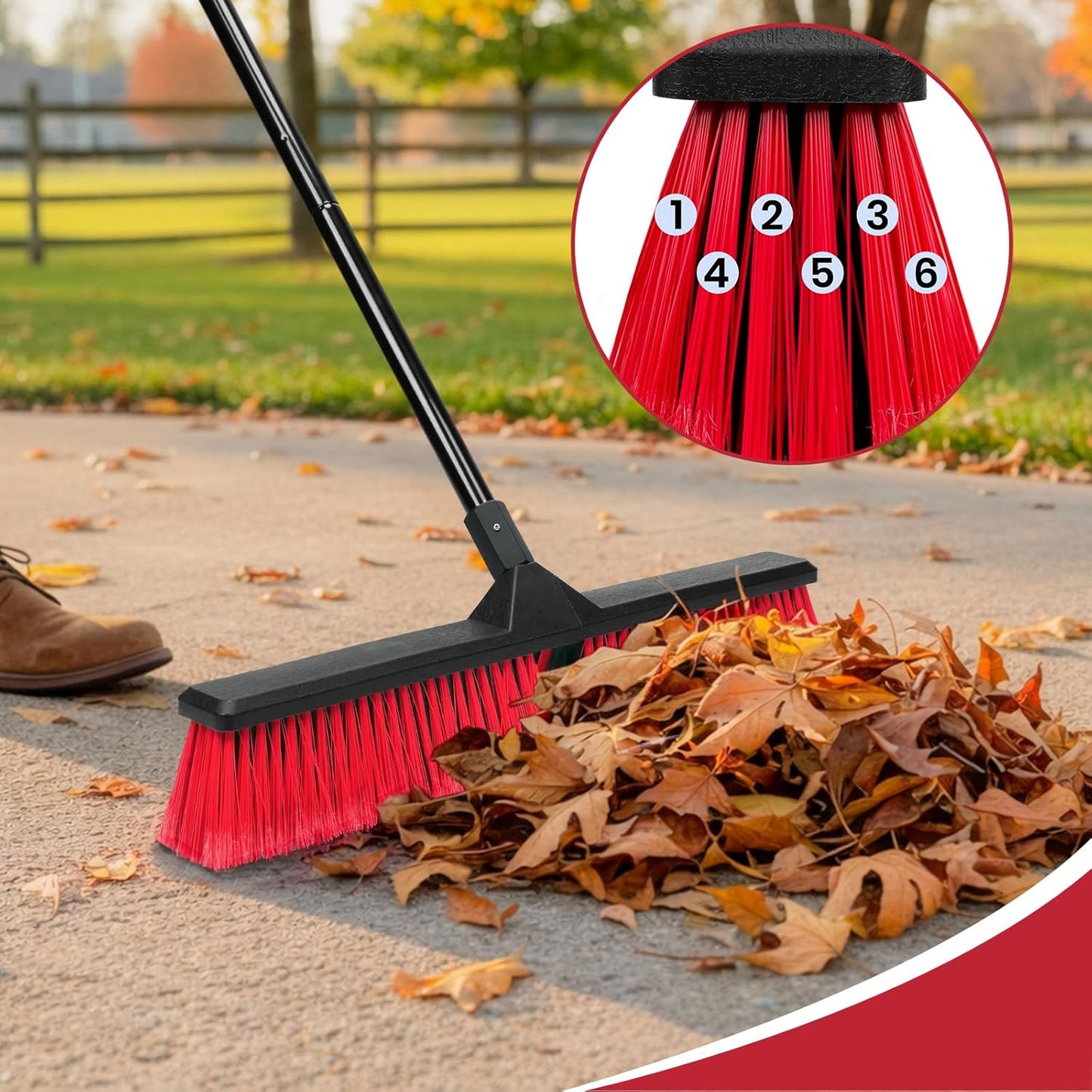 24" Push Broom with 63" Long Handle, Heavy Duty Broom for Floor Sweeping, Stiff Bristles Broom Brush for Workshop, Garage, Concrete, Patio and Deck