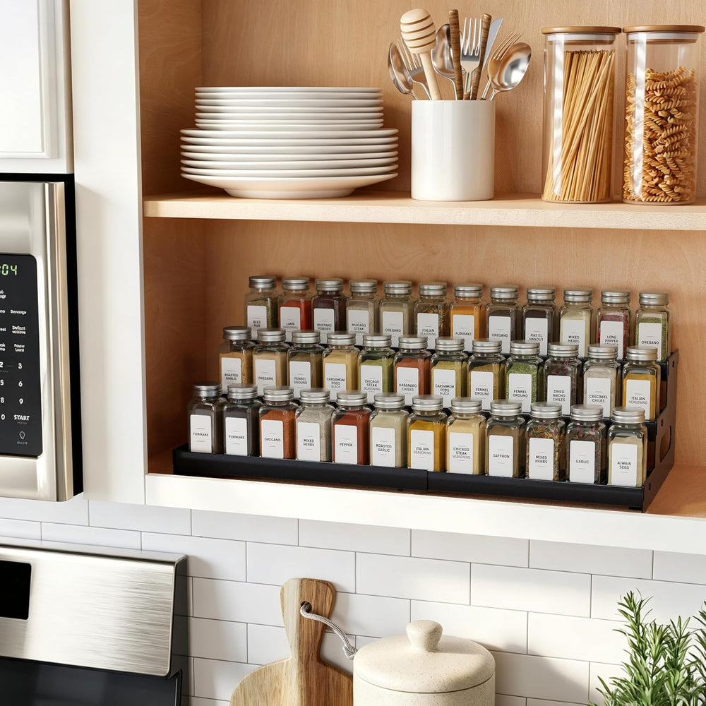 3-Tier Expandable Spice Rack Organizer for Cabinet, Countertop, Black