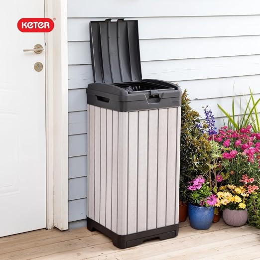 Keter Rockford Resin 38 Gallon Outdoor Kitchen Trash Can - Image 10