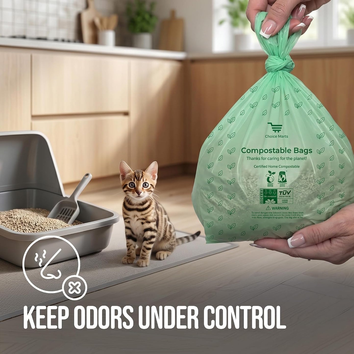 50 Home Compostable Trash Bags 1.6 Gallon Easy Tie Handles | Certified Home Compostable, Leak Resistant Kitchen Compost Bags, Easy Tie Handles, Fits Most Countertop Bins