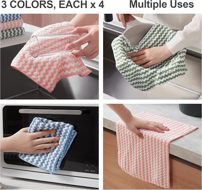 JOYMOOP 12 Pack Microfiber Cleaning Cloth, Larger Kitchen Towels, Dish Rags - Image 7