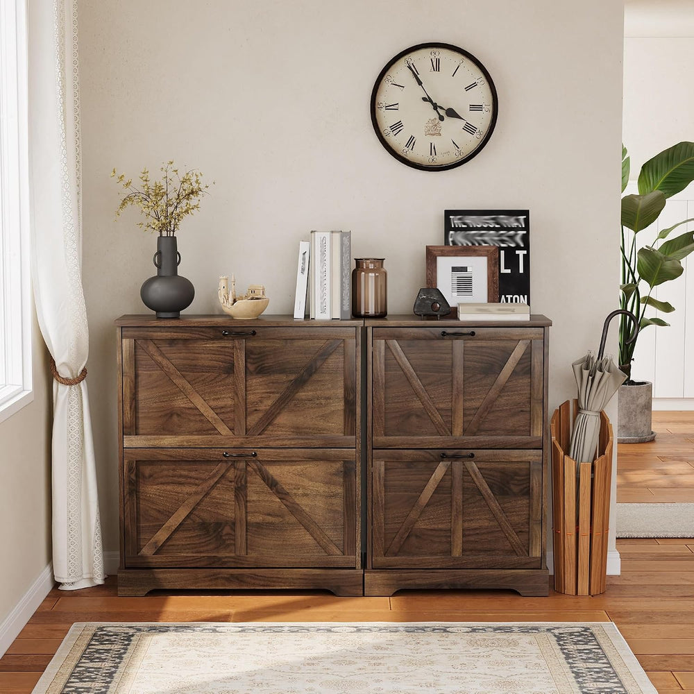 Semiocthome Farmhouse Shoe Storage Cabinet with 2 Flip Drawers, 23.6"(W)...