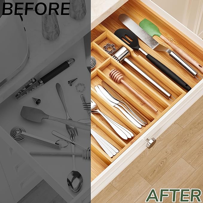 BAMEOS drawer organizer flatware organizer cutlery tray silverware organizer - Image 6