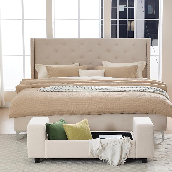 Storage Ottoman Bench, 55 Inch End of Bed Linen Bench - Image 3