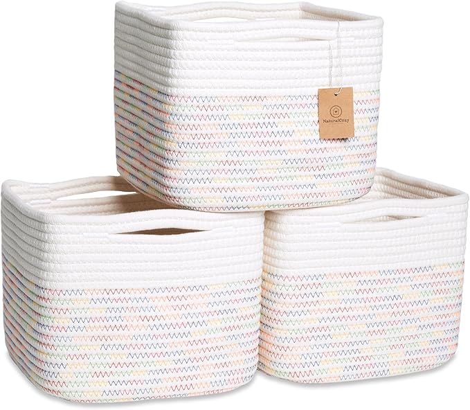 NaturalCozy Storage Cubes 9”x9”x7”Cotton Rope Woven Baskets by NaturalCozy