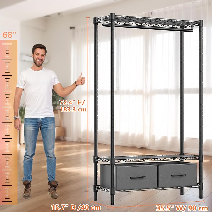 Heavy Duty Rolling Garment Rack 3 Tiers Adjustable Wire Shelving - Image 7