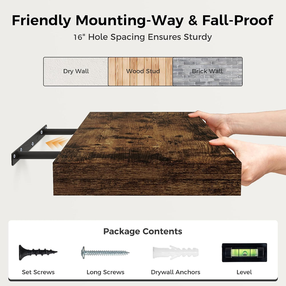 12 Inch Deep Floating Shelves, 16 x 12 Floating Shelf for Books, Rustic Wood ...