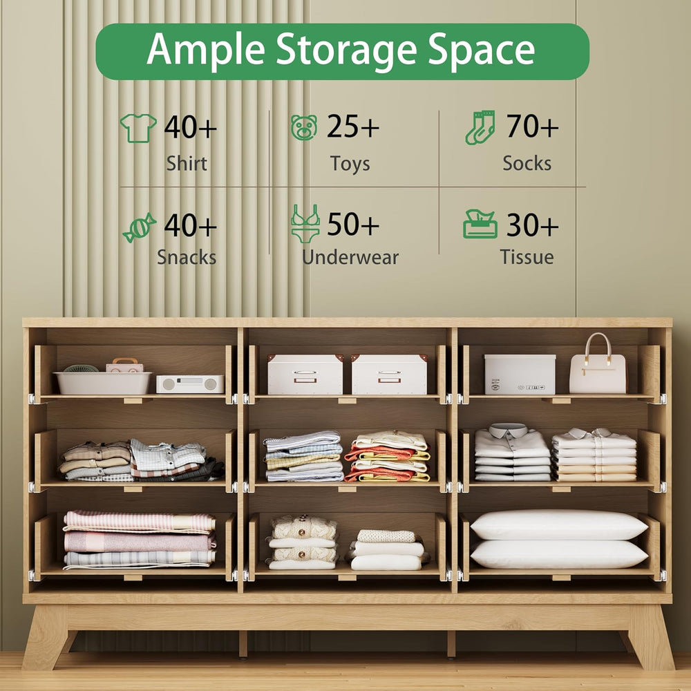 Fluted Dresser for Bedroom with 9 Drawers, 57" Wide Modern Chest of Draw...