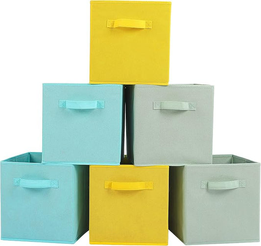 Stero 13x13x13 Inch Fabric Storage Bins 6 Pack Fun Colored Storage Cubes by Stero