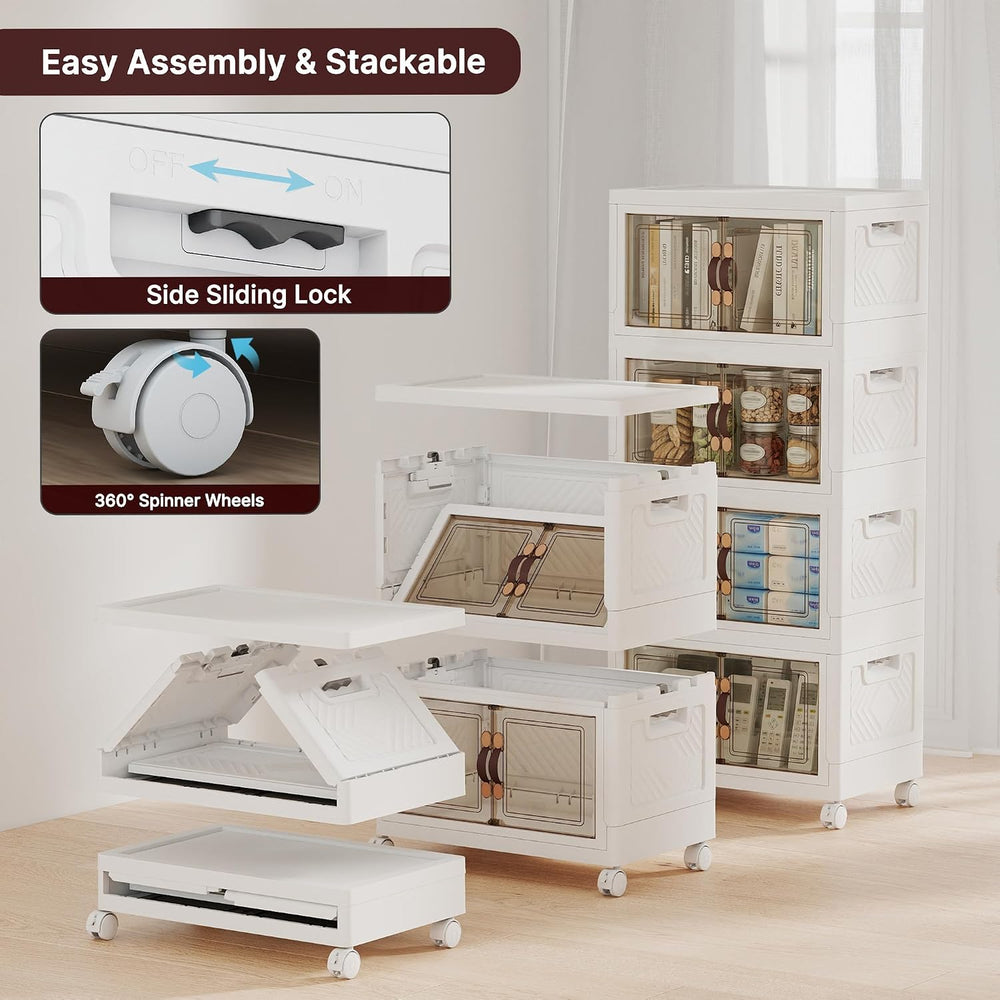 Stackable Storage Bins with Lid, 208QT Plastic Cabinet with Wheels