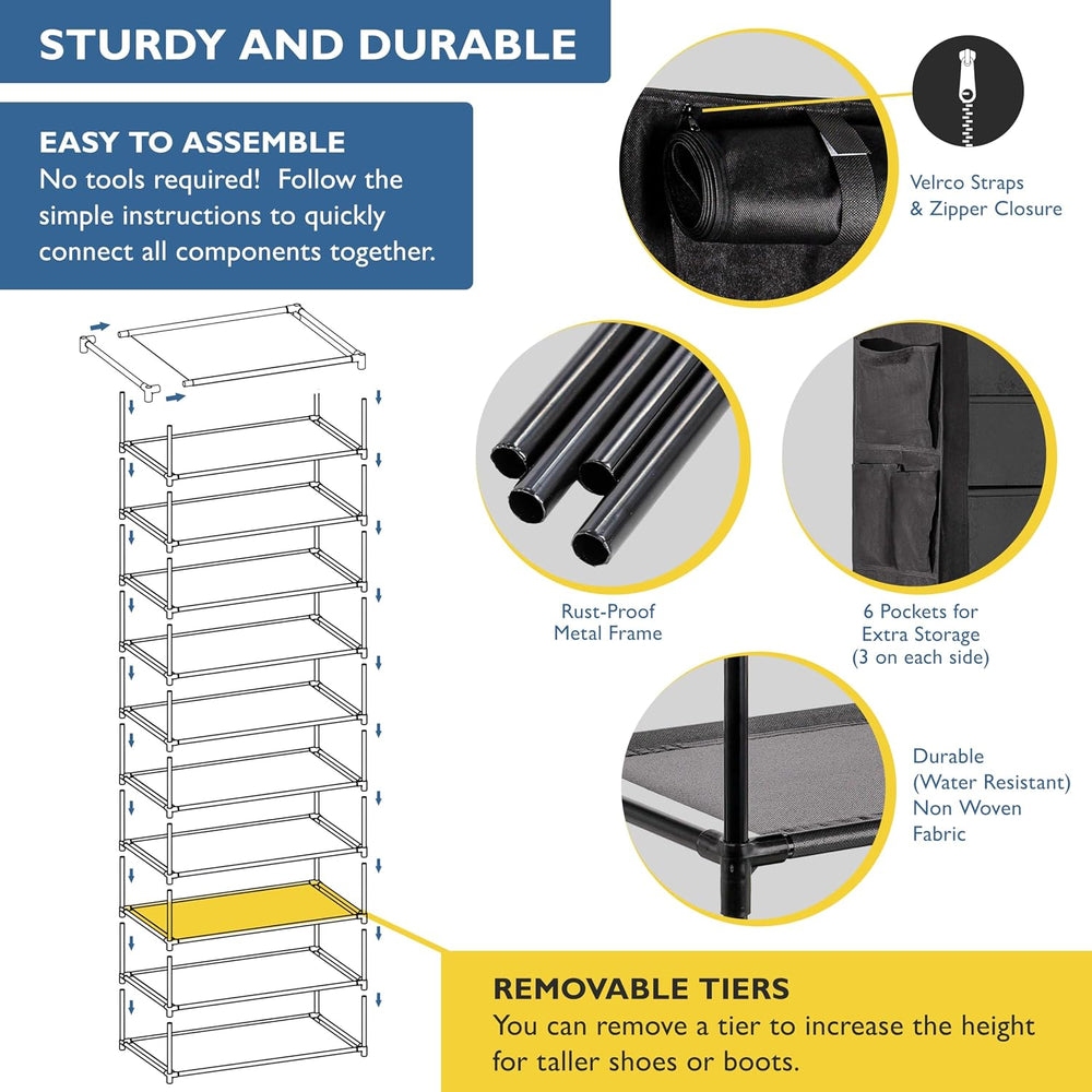 Sundaze Shoe Rack with Cover - 10 Tier Shoe Rack for Front Door Entrance