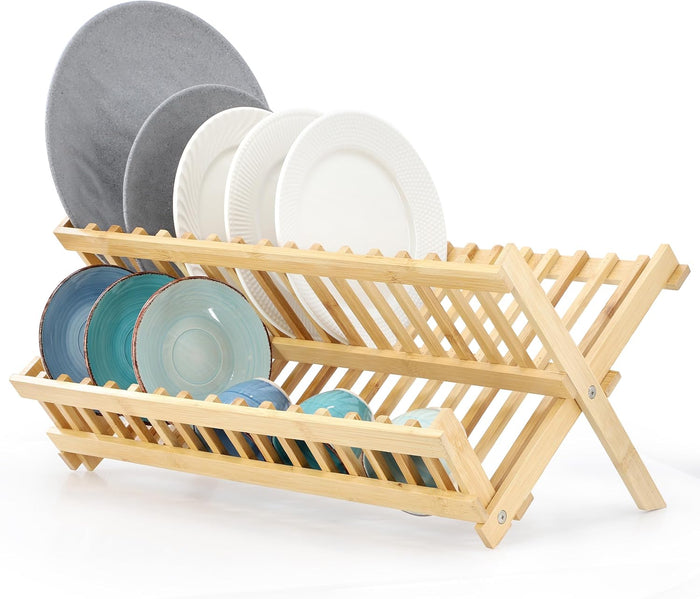 Elama 2-Tier Collapsible Kitchen Bamboo Drying Dish Rack, Collapsible Dish Rack, Kitchen Dish Organizer (2 Tier)