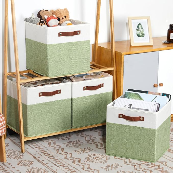 HNZIGE Fabric Cube Storage Bins 13x13 Set of 4 Canvas Storage Baskets - Image 5