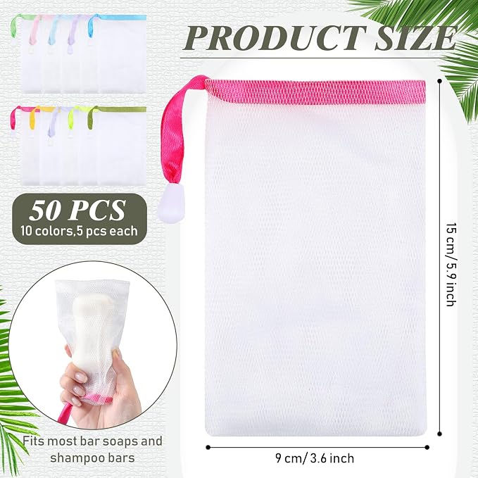 Sunnyray 50 Pcs 10 Colors Soap Bag Soft Handmade Soap Bubble Mesh Bags - Image 3