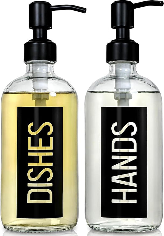 JASAI 2Pack 18OZ Glass Soap Dispenser, Kitchen Dispenser by JASAIHOME