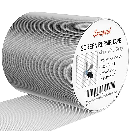 Grey Window Screen Repair Tape, 4IN X 25FT Screen Repair Kit by Secopad