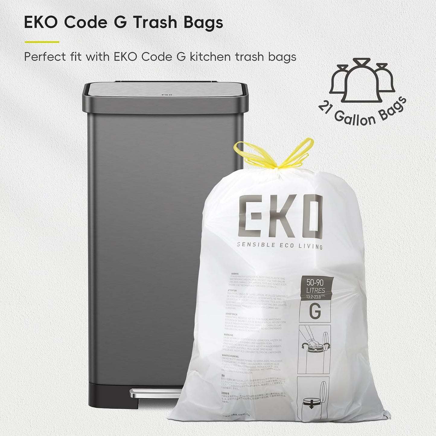EKO Hudson Stainless Steel 75 Liter/20 Gallon Large Kitchen Trash Can, Tall Step Garbage Can with Rear Bag Storage Compartment, Gunmetal