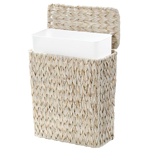 Wicker Trash Can with Lid and Liner, Boho Decotative Small Bathroom Trash Cans by WEAVECOMFORTINTOEVERYCORNER