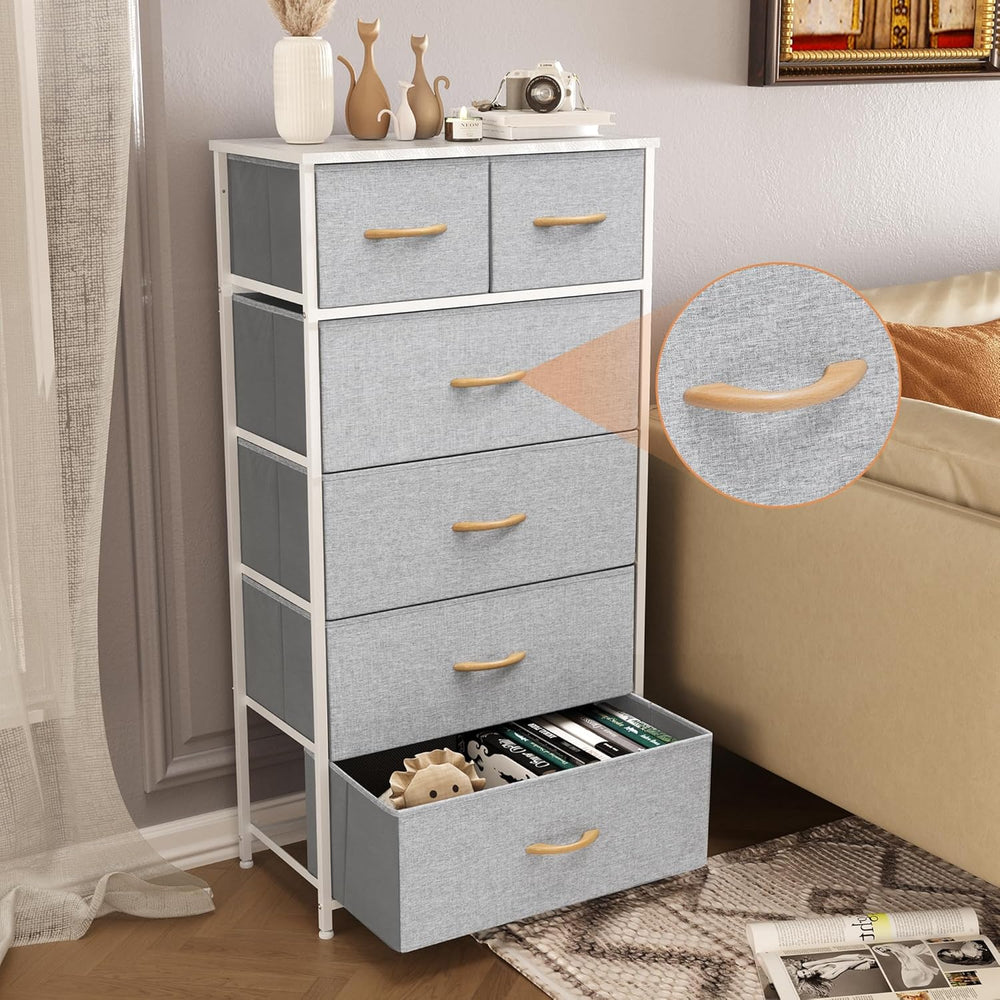 Fabric Dresser for Bedroom, Tall Skinny Dresser with 6 Drawers, Storage Organ...